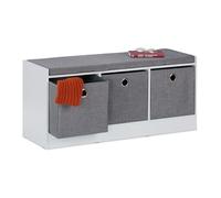 Relaxdays Banc à Chaussures, Assise Confortable, 3 boites Pratiques, H x L x P : 46 x 102 x 32 cm, Blanc et Gris