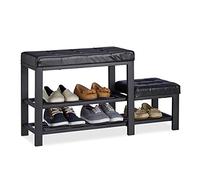 Relaxdays Banc à chaussures avec repose-pieds, rembourrage de siège confortable, 2 niveaux, étagère à chaussures pour enfants, 50 x 30,5 x 90,5 cm, noir