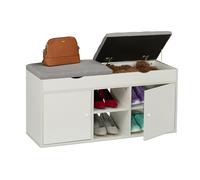 Relaxdays Banc à Chaussures, Meuble spacieux, Confortable, H x L x P : 49,5 x 100 x 34 cm, Blanc et Gris