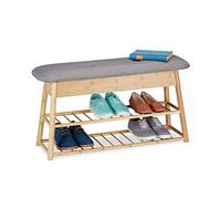 relaxdays Banc Chaussures 8 Paires, 2 étages, siège rembourré Pliable, Espace à 2 Compartiments, Bambou, HlP 48x90x28 cm