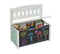 Relaxdays Banc-coffre pour enfants, rangement, tableau, dossier, H x L x P : 55,5 x 57 x 30 cm, motif lion, multicolore