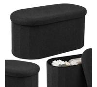 Relaxdays Banc Coffre, Tissu Teddy bouclé, rembourré, Rangement, Noir | couloir, chambre, H x L x P : 38 x 76 x 38 cm