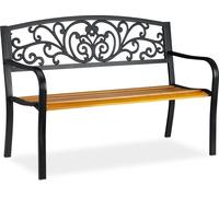 Relaxdays Banc rustique pour jardin en métal, bois
