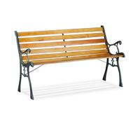 Relaxdays Banc de jardin, 2 places, lattes en bois, fonte de fer, balcon et terrasse, HLP 73,5 x 126 x 52,5 cm, nature
