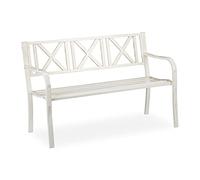 relaxdays Banc de Jardin, 2 Places, terrasse, Balcon, Acier Solide, Jolie Banquette Stable, 80,5x127x63 cm, Blanc-Bronze