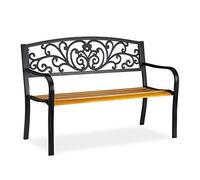 Relaxdays Banc rustique pour jardin en métal, bois