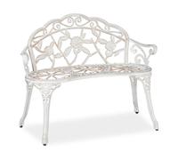 Relaxdays Banc de Jardin, 2 sièges, Roses, terrasse, Balcon, Aluminium et Fonte, Antique, 78 x 98 x 57 cm, Blanc/Bronze