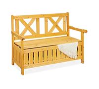 Relaxdays Banc de Jardin avec Rangement, Deux Places, HLP 85 x 115 x 60 cm, Bois de Sapin, siège avec Dossier, Nature
