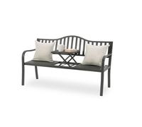 Banc de jardin Relaxdays avec table rabattable, 3 places, acier, banc de jardin, H x l x P : 90 x 150 x 57,5 cm, anthracite