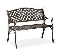 Banc de jardin Relaxdays, jardin et balcon, 2 places. Style antique, banc en aluminium, dimensions : 82 x 102 x 60 cm, noir-bronze