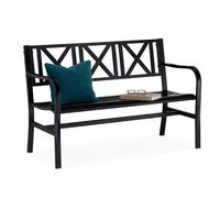 Relaxdays Banc de jardin en métal, 2 places, robuste, pour terrasse et balcon, H x L x P : 81 x 127 x 56 cm, acier, noir