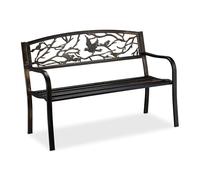 Relaxdays Banc de Jardin, Motif Oiseau, 2 sièges, Vintage, Jardin et Balcon, Acier, HLP : 87 x 127 x 57cm, Noir/Bronze