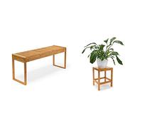 Relaxdays Banc en Bambou HxlxP : 47 x 120 x 33 cm Banquette Jardin Terrasse Balcon 3-4 Places entrée Couloir, Marron & Tabouret en Bambou Table pour Plantes Tabouret Salle de Bain HxlxP: 40x28x32 cm