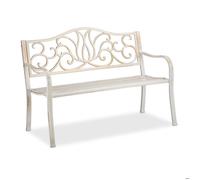 Relaxdays Banc jardin antique, 2 personnes, balcon, terrasse, métal, HLP : 90 x 127,5 x 63cm, acier, fonte, blanc-bronze