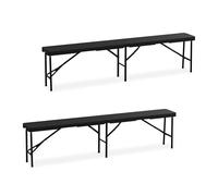 Relaxdays Banc Pliable, Lot de 2, Acier et Plastique, pour Jardin, terrasse, Camping, HLP : 43x180x25 cm, Noir