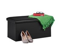Relaxdays Banc pour Rangement, Cuir synthétique, Pliable, rembourré, entrée, Chambre, HLP 37,5 x 76,5 x 38,5 cm, Noir
