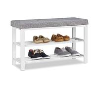 Relaxdays Banc Range-Chaussures Coussin rembourré Tissu Étagère à Chaussures 2 Niveaux Métal 50x81x32cm Gris