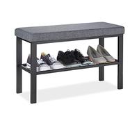 Relaxdays - Banquette à Chaussures, 1 étagère, Meuble D'Entrée Avec Assise, Matelassé, Hxlxp 50,5 X 81 X 32 Cm, Noir/gris