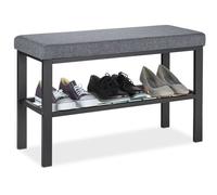 Relaxdays - Banquette à Chaussures, 1 étagère, Meuble D'Entrée Avec Assise, Matelassé, Hxlxp 50,5 X 81 X 32 Cm, Noir/gris