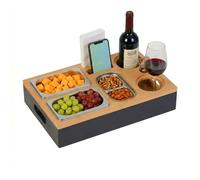 Relaxdays Bar de canapé en bambou 3 coupelles inox