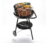 Relaxdays Barbecue au Charbon Rond, Ø47 cm, Acier chromé, réglable, Noir | sur roues, 77x47x59 cm