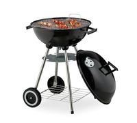 Relaxdays Barbecue charbon de bois, 2 roulettes, BBQ, coupelle cendrier, H x L x P : 77 x 44 x 51 cm, noir et argenté