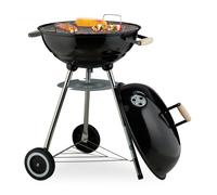 Relaxdays Barbecue charbon de bois, 2 roulettes, coupelle cendrier, D grille du dessus : env. 44 cm, extérieur, noir