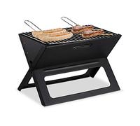 Relaxdays Barbecue pliable, avec charbon et foyer, pour camping et pique nique;HlP 30x45,5x30cm. noir