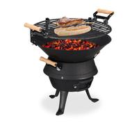 Relaxdays Baril de barbecue en fonte de fer 10026547 - foyer réglable, aération, 40x45x36 cm, noir