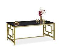 Relaxdays Table basse en verre noire et dorée
