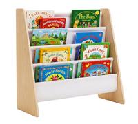 Relaxdays Bibliothèque Enfant HxLxP 60 x 63 x 39 cm, Blanc/Naturel | 4 pochettes tissu, Montessori