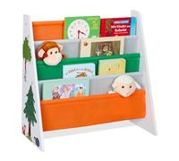 Relaxdays Bibliothèque pour Enfants, HxLxP : 60 x 62,5 x 28 cm, 4 Cases suspendues, Motifs Animaux de forêt, colorée