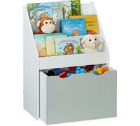 Relaxdays - Bibliothèque Pour Enfants, Hxlxp : 70x50,5x28 Cm, Avec Coffre à Jouets, 3 Compartiments, Mdf, Gris/blanc