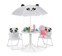 Ensemble de sièges pour enfants Relaxdays Camping, motif panda, ensemble de sièges pour enfants avec parasol, chaises pliantes et table, jardin, blanc