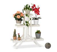 Relaxdays, blanc fleurs, Étagère bois, Escalier plantes, 3 niveaux, intérieur, HxlxP: 83 x 83 x 25 cm, Taille unique