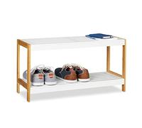 Relaxdays, blanc/naturel Etagère à chaussures avec espaces de rangement, 2 étages, Bambou & MDF, en différentes Tailles, MDF, bambou, 36,5 x 70 x 26 cm