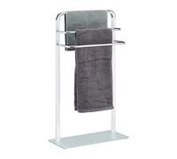 Relaxdays, blanc Porte 3 barres, métal chromé, support serviettes design moderne, HxlxP 80x45x20 cm, argenté, verre, 80 x 45 x 20 cm