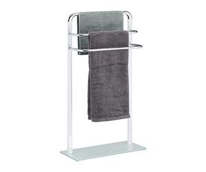 Relaxdays, blanc Porte 3 barres, métal chromé, support serviettes design moderne, HxlxP 80x45x20 cm, argenté, verre, 80 x 45 x 20 cm