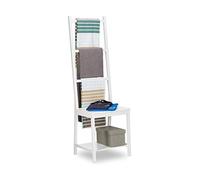 Relaxdays, Blanc Porte Portant Range-Serviettes Bain Valet de Chambre Chaise de Lit SDB Bambou 133x40x42cm, 42 x 40 x 133 cm