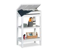 Relaxdays, blanc salle de bain bambou, étagère à 3 niveaux, Compartiment couvercle, HxLxP 76,5 x 46 x 29,5 cm, 1 élément