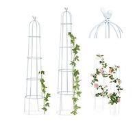 Relaxdays, blanc Tuteur de jardin Oiseau colonne rosier arche plante grimpante set 2 métal H 113 cm et 103 cm arceau