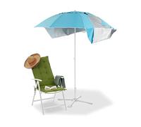 Relaxdays, bleu Parasol, Abri de plage, Protection anti UV SPF 50+, Jardin, Terrasse, Sac de transport, HxD 210x180cm
