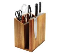 Relaxdays bloc à couteaux magnétique double face, porte-ustensiles, brun | Acacia, H x L x P : 21,5 x 19 x 13 cm, porte-couteaux
