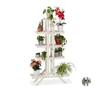 Relaxdays Blumentreppe 5 Stufen, Holz, für innen, freistehend, Shabby-Chic, HxBxT: 142 x 83 x 25 cm, Blumenregal, weiß Fleurs, Étagère Bois, Escalier Plantes, 5 Niveaux, Blanc