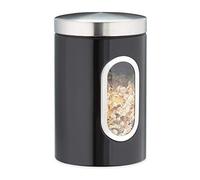 Relaxdays Bocal, couvercle, fenêtre de visualisation, 1,4L, pour café, farine, pâtes, boîte de stockage, métal, noir