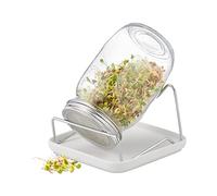 Relaxdays Bocal de Germination, avec Support et Couvercle en céramique, pour pousses, 850 ML, en Verre, Transparent