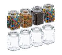 Relaxdays Bocal en verre avec couvercle, lot pratique de 8, 750 ml, rectangulaire, hermétique, transparent