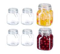 Relaxdays Bocal en Verre en Set de 6, 1 L, Couvercle, Fermeture mécanique, pour Conservation & Rangement, Transparent