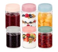 Relaxdays Bocaux à confiture, lot de 6, 350 & 450 ml, couvercles Twist-Off, transparents/pastel, mise en conserve