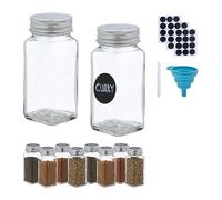 Relaxdays Bocaux à épices, Set de 10 saupoudreuses, en Verre, 120 ML, étiquettes, Stylo & Entonnoir Inclus, Transparent